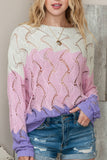 Anokhinaliza Color Block Hollow Boat Neck Sweater