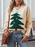 Anokhinaliza Christmas Tree Round Neck Raglan Sleeve Sweater