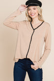 Anokhinaliza Super Lady Full Size Lace Contrast Long Sleeve Blouse