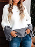 Anokhinaliza Contrast Round Neck Long Sleeve Sweater