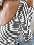 Anokhinaliza Devine Backless Striped Boat Neck Long Sleeve T-Shirt