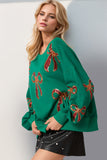 Anokhinaliza Double Take Christmas Bow Sequin Round Neck Dropped Shoulder Sweatshirt