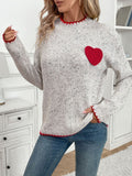 Anokhinaliza Perfee Contrast Heart Round Neck Long Sleeve Sweater