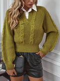 Anokhinaliza Cable-Knit Collared Neck Faux Layered Sweater