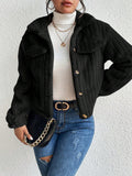 Anokhinaliza Fuzzy Button Up Collared Neck Jacket