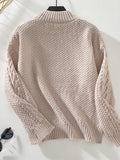 Anokhinaliza Cable-Knit Mock Neck Long Sleeve Sweater