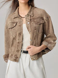 Anokhinaliza Pocketed Collared Neck Denim Jacket