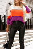 Anokhinaliza Color Block Drop Shoulder Round Neck Sweater