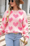 Anokhinaliza Valentine's Day Heart Jacquard Round Neck Sweater