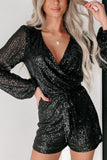 Anokhinaliza Sequin Surplice Long Sleeve Romper