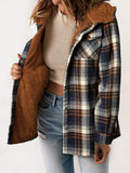 Anokhinaliza Plaid Snap Down Plush Hooded Jacket