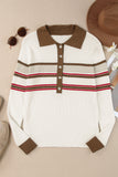 Anokhinaliza Half Button Contrast Stripe Long Sleeve Knit Top