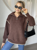 Anokhinaliza Quarter Zip Contrast Dropped Shoulder Sweater