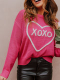 Anokhinaliza XOXO Round Neck Drop Shoulder Sweater