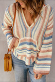 Anokhinaliza Contrast Striped Dropped Shoulder Hooded Knit Top