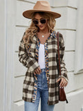 Anokhinaliza Leopard Trim Plaid Collared Neck Long Sleeve Shirt