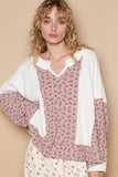 Anokhinaliza POL Waffle Knit Floral Notched Long Sleeve Top