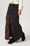 Anokhinaliza Slit Leopard Midi Denim Skirt