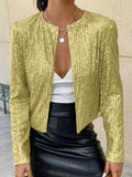 Anokhinaliza Full Size Sequin Open Front Cropped Jacket