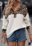 Anokhinaliza Waffle-Knit Leopard V-Neck Long Sleeve Blouse