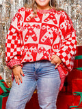 Anokhinaliza Candy Cane Contrast Round Neck Sweater