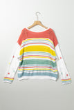 Anokhinaliza Hollow Striped Color Block Round Neck Sweater