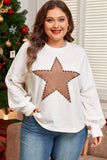 Anokhinaliza Plus Size Studded Star Round Neck Long Sleeve Blouse