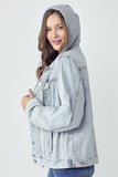 Anokhinaliza RISEN Full Size Distressed Drawstring Hooded Denim Jacket