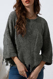 Anokhinaliza Distressed Round Neck Drop Shoulder Sweater