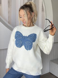 Anokhinaliza Butterfly Round Neck Long Sleeve Sweater