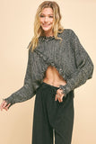 Anokhinaliza Davi & Dani Fringe Hem Overlapping Asymmetrical Crop Sweater