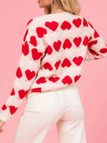 Anokhinaliza Valentine’s Day Fuzzy Heart Round Neck Long Sleeve Sweater