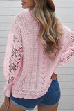 Anokhinaliza Openwork Round Neck Long Sleeve Sweater