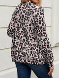 Anokhinaliza Full Size Leopard Collared Neck Zip Up Jacket