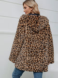 Anokhinaliza Fuzzy Leopard Hooded Long Sleeve Jacket