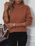 Anokhinaliza Cable-Knit Mock Neck Long Sleeve Sweater