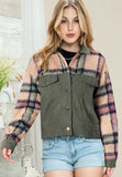 Anokhinaliza Plaid Corduroy Flap Pockets Button Up Jacket