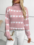 Anokhinaliza Heart Turtleneck Dropped Shoulder Sweater