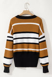 Anokhinaliza Contrast Stripes V Neck Long Sleeve Sweater