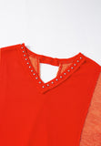 Anokhinaliza Studded Waffle-Knit V-Neck Long Sleeve Top