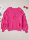 Anokhinaliza Pearl Trim Heart V-Neck Sweater