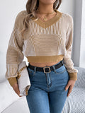 Anokhinaliza Striped V-Neck Long Sleeve Sweater