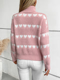 Anokhinaliza Heart Turtleneck Dropped Shoulder Sweater