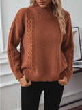 Anokhinaliza Cable-Knit Mock Neck Long Sleeve Sweater