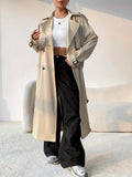 Anokhinaliza Collared Neck Long Sleeve Longline Trench Coat