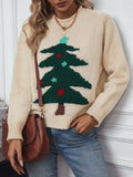 Anokhinaliza Christmas Tree Round Neck Raglan Sleeve Sweater