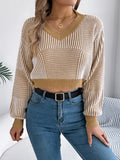 Anokhinaliza Striped V-Neck Long Sleeve Sweater