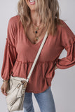 Anokhinaliza Frill V-Neck Long Sleeve Blouse