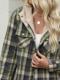 Anokhinaliza Plaid Snap Down Plush Hooded Jacket