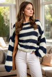 Anokhinaliza Striped Boat Neck Long Sleeve Sweater